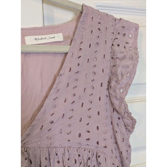 Pink Eyelet Babydoll Romper Dress Cottagecore Boho V-Neck Flutter Sleeve Medium - Picture 6 of 9